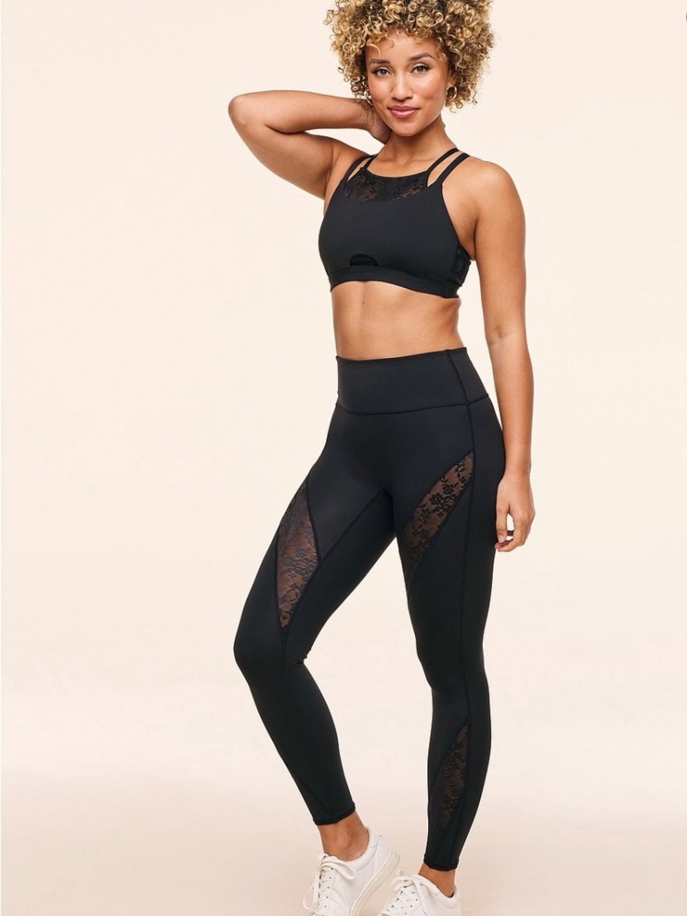 Adore Me Black Activewear Leggings with Mesh Insets